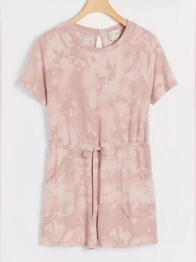 Anthropologie Soft Blush Tie-Dye Short Sleeve Romper with Drawstring